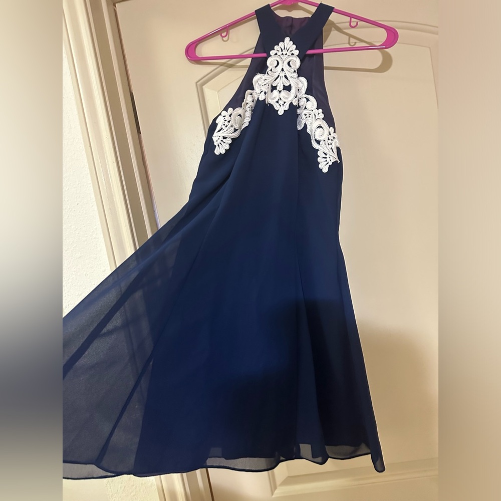 Vintage cocktail haltertop dress navy blue size 8